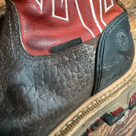 Justin 11D Roughneck 12&quot; Waterproof Steel Toe Work Boots Square Brown Red 11
