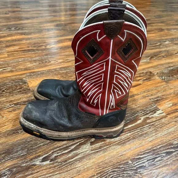 Justin 11D Roughneck 12&quot; Waterproof Steel Toe Work Boots Square Brown Red 11