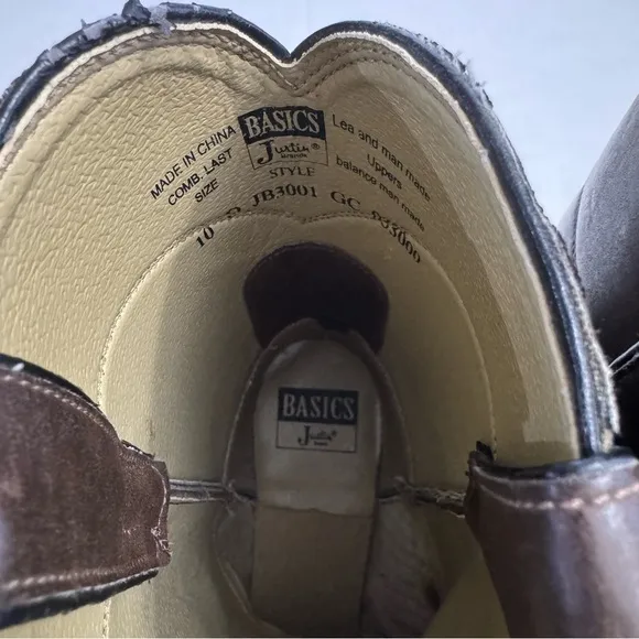 Justin Basics Men’s Brown 10” Roper Western Boots Style JB3001 Size 10D