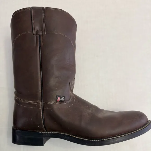 Justin Basics Men’s Brown 10” Roper Western Boots Style JB3001 Size 10D