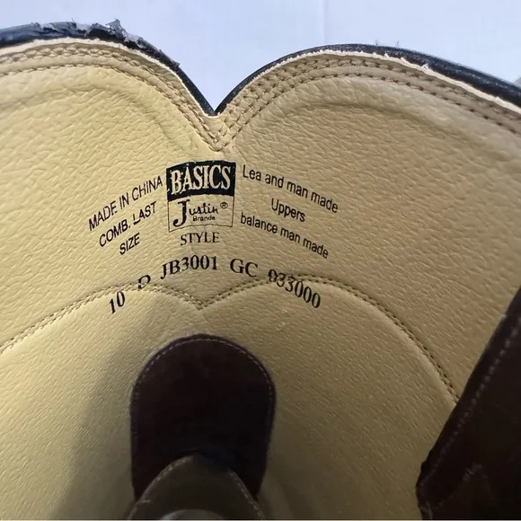 Justin Basics Men’s Brown 10” Roper Western Boots Style JB3001 Size 10D