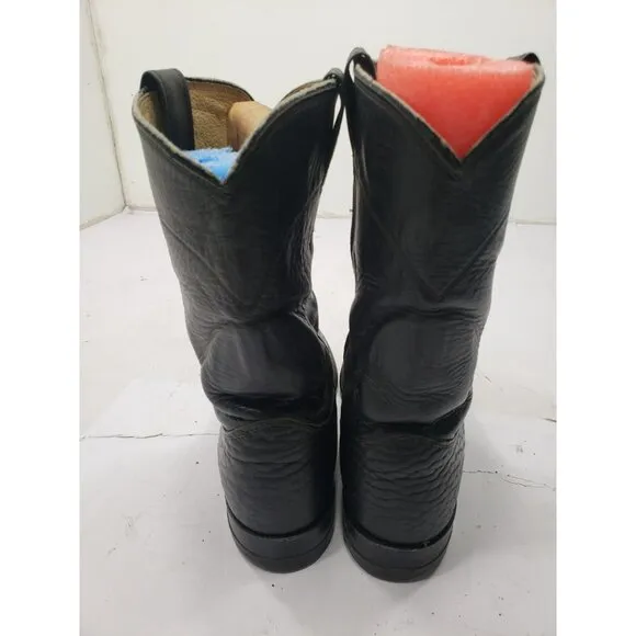 Justin Black Bullhide Leather Pull On Cowboy Boots Roper 3187 Mens Size 8 1/2D