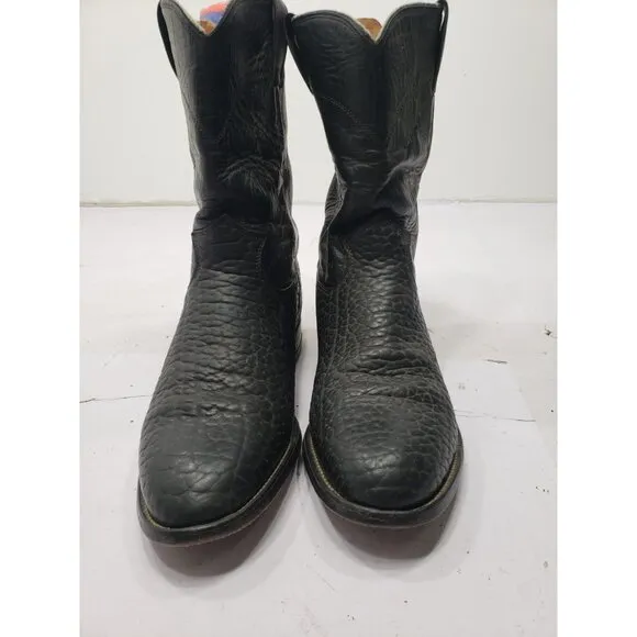 Justin Black Bullhide Leather Pull On Cowboy Boots Roper 3187 Mens Size 8 1/2D