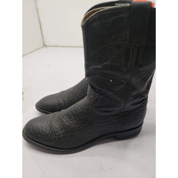 Justin Black Bullhide Leather Pull On Cowboy Boots Roper 3187 Mens Size 8 1/2D