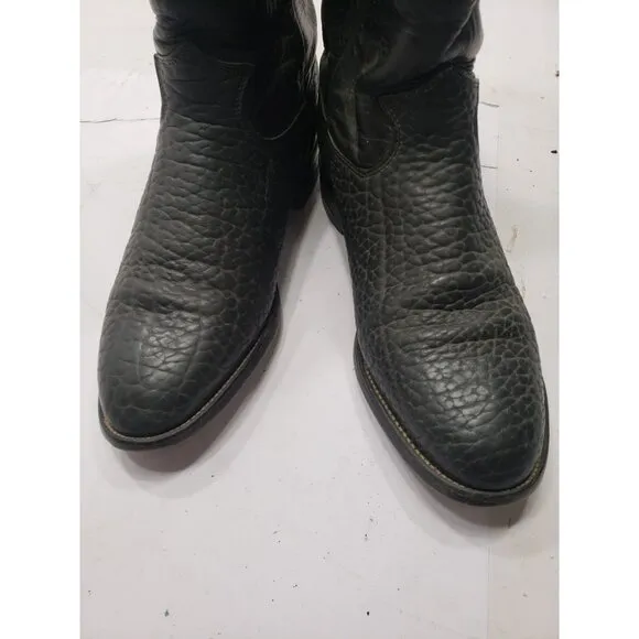 Justin Black Bullhide Leather Pull On Cowboy Boots Roper 3187 Mens Size 8 1/2D