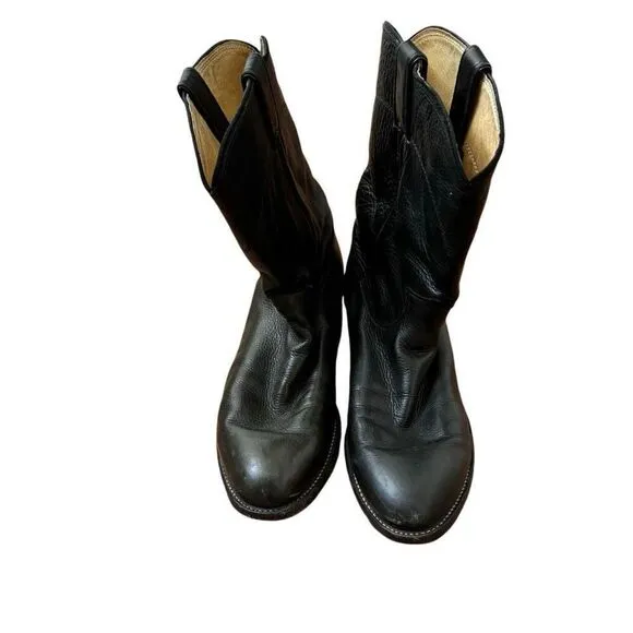 Justin Black Leather Pull On Western Boots Style# 3620 Men’s Size 10