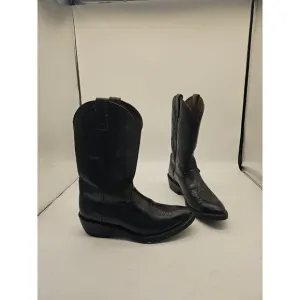 JUSTIN Black Leather Western Cowboy Boots JB1104 Men's Size 9D Pull-On Stitched