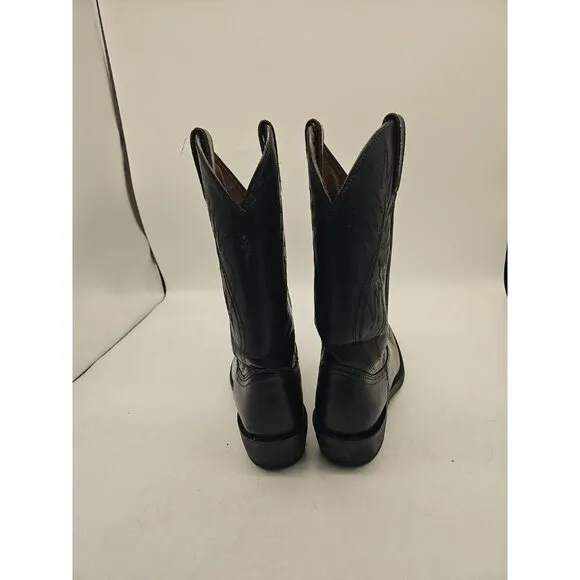 JUSTIN Black Leather Western Cowboy Boots JB1104 Men's Size 9D Pull-On Stitched