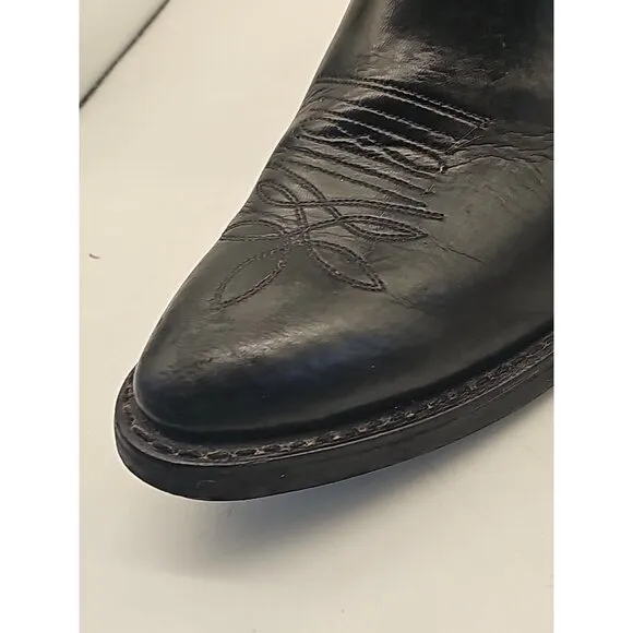 JUSTIN Black Leather Western Cowboy Boots JB1104 Men's Size 9D Pull-On Stitched