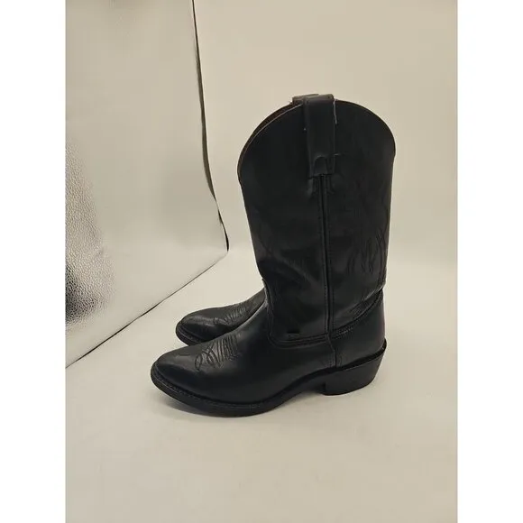 JUSTIN Black Leather Western Cowboy Boots JB1104 Men's Size 9D Pull-On Stitched