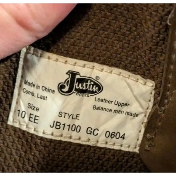 Justin Boots 12&quot; Butch Farm &amp; Ranch Western Round Toe Boots JB1100 Men's 10 EE