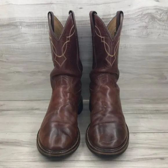 Justin Boots Mens 8.5D Brown Leather Pull On Western Cowboy Rodeo
