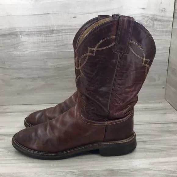 Justin Boots Mens 8.5D Brown Leather Pull On Western Cowboy Rodeo