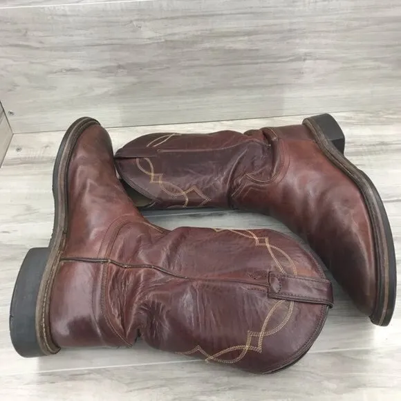 Justin Boots Mens 8.5D Brown Leather Pull On Western Cowboy Rodeo