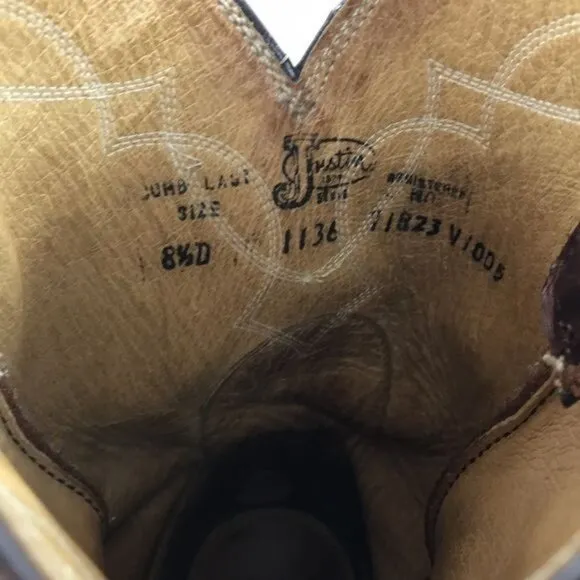 Justin Boots Mens 8.5D Brown Leather Pull On Western Cowboy Rodeo