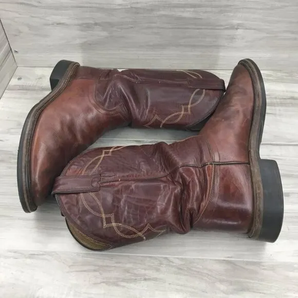 Justin Boots Mens 8.5D Brown Leather Pull On Western Cowboy Rodeo