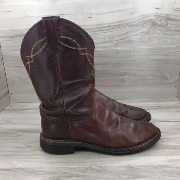 Justin Boots Mens 8.5D Brown Leather Pull On Western Cowboy Rodeo