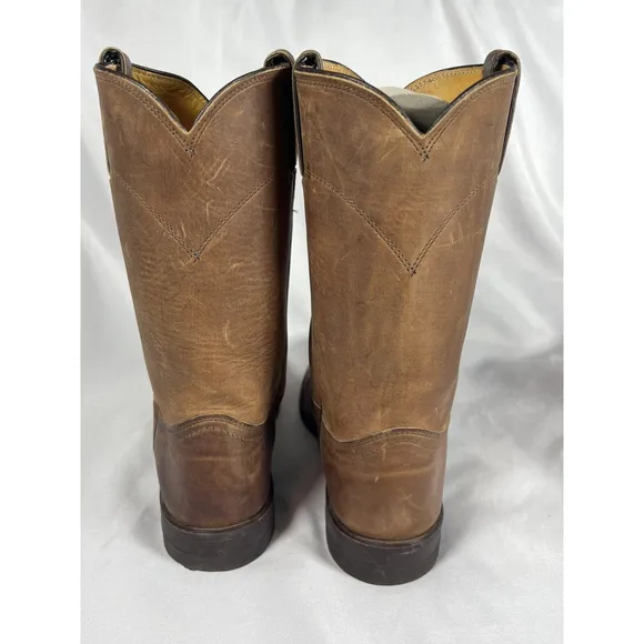 Justin Classic Roper Western Boots Mens Size 8.5B 3408 Brown Leather Pull On EUC
