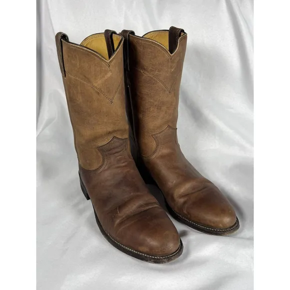 Justin Classic Roper Western Boots Mens Size 8.5B 3408 Brown Leather Pull On EUC