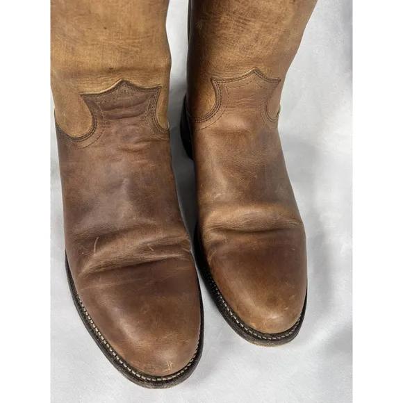 Justin Classic Roper Western Boots Mens Size 8.5B 3408 Brown Leather Pull On EUC