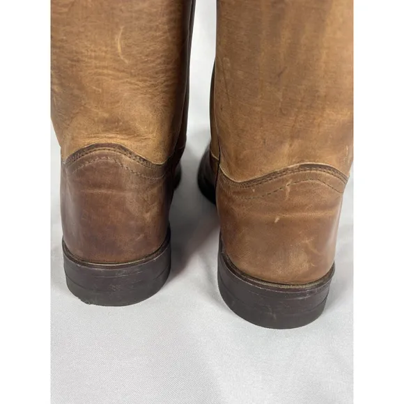 Justin Classic Roper Western Boots Mens Size 8.5B 3408 Brown Leather Pull On EUC