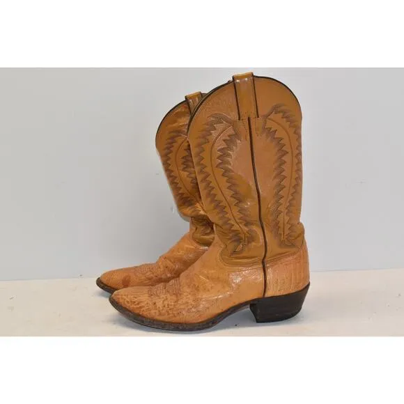Justin Cowboy Boots Style 8727 Brown Snake Skin Leather Men's Size 10.5B