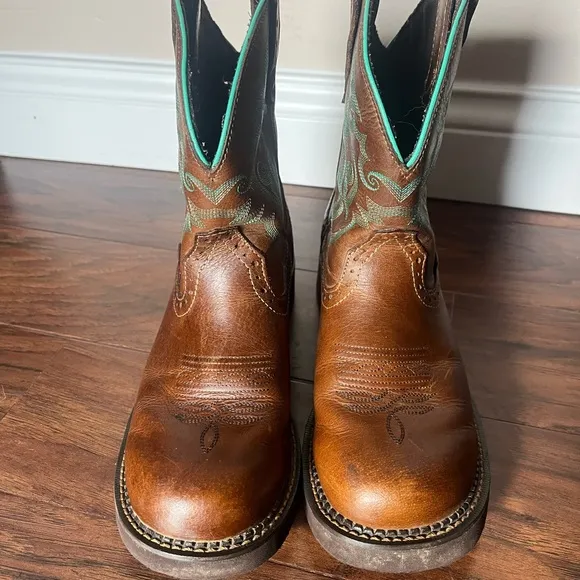 Justin Gemma 8” Brown Western Cowboy Boots with Embroidery-Size 9