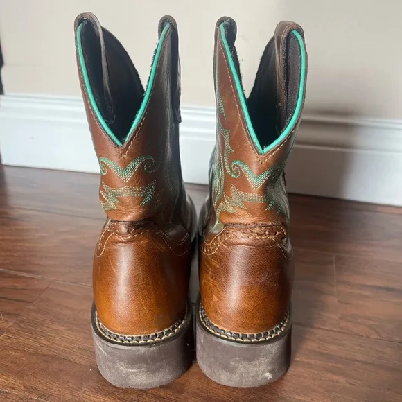 Justin Gemma 8” Brown Western Cowboy Boots with Embroidery-Size 9