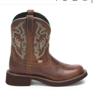 Justin Gemma 8” Brown Western Cowboy Boots with Embroidery-Size 9