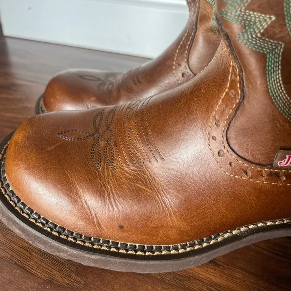Justin Gemma 8” Brown Western Cowboy Boots with Embroidery-Size 9