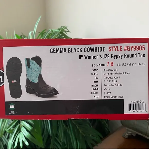 Justin Gypsy Gemma GY9905 Black and Turquoise Leather Boots