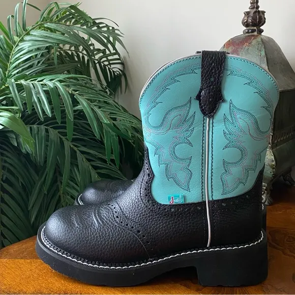 Justin Gypsy Gemma GY9905 Black and Turquoise Leather Boots