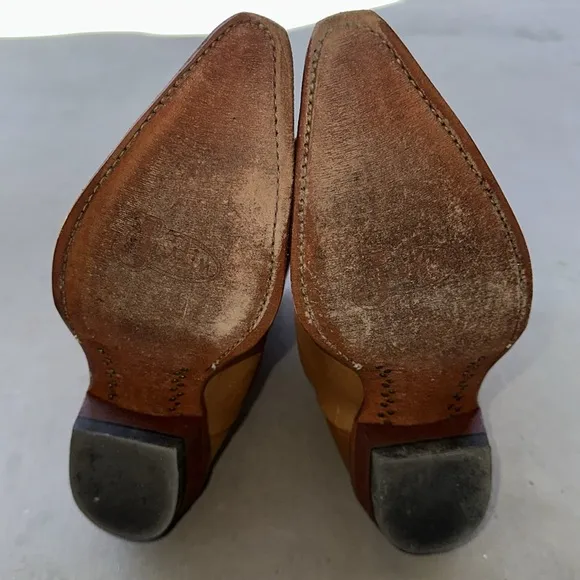 JUSTIN LEATHER COWBOY BOOTS Tan Size 9 Woman’s Pointed Toe with Pull Tabs