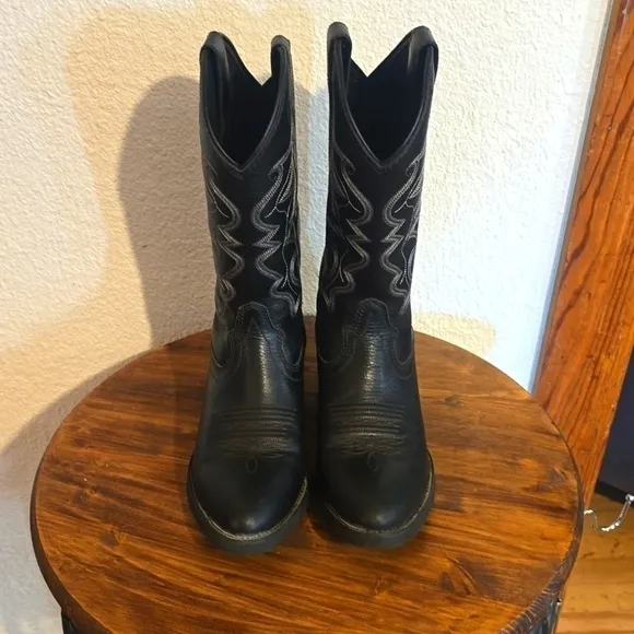 Justin Mens Black All Star Western Boots Leather Cowboy New! Sz.8.5D