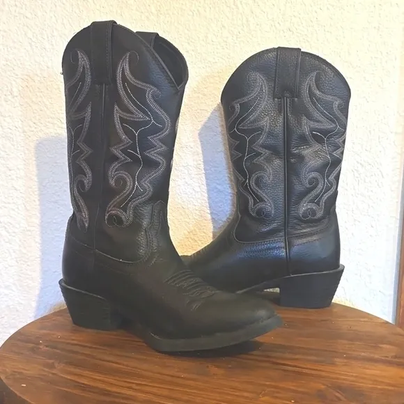 Justin Mens Black All Star Western Boots Leather Cowboy New! Sz.8.5D