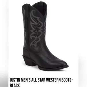 Justin Mens Black All Star Western Boots Leather Cowboy New! Sz.8.5D