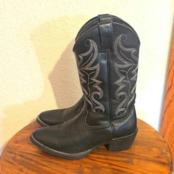 Justin Mens Black All Star Western Boots Leather Cowboy New! Sz.8.5D