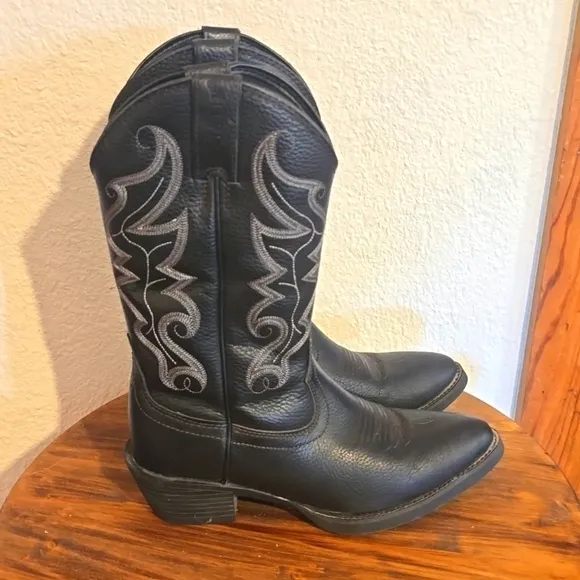 Justin Mens Black All Star Western Boots Leather Cowboy New! Sz.8.5D