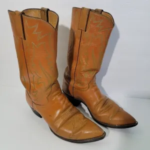 Justin Men's Tan Leather Western Boots Sz 8.5D Pull-On Block Heel Cowboy Rodeo