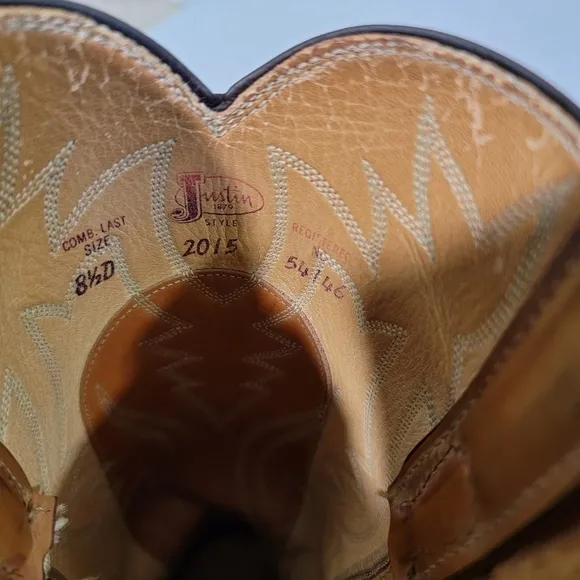 Justin Men's Tan Leather Western Boots Sz 8.5D Pull-On Block Heel Cowboy Rodeo