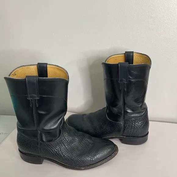 Justin Men’s Western Cowboy Boots Black Leather Boots Sz 10