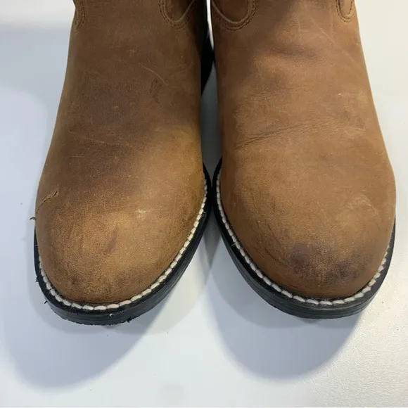 Justin Roper Cowboy Western Pull On Boots 3410Y Brown Leather Youth Kids Size 4D