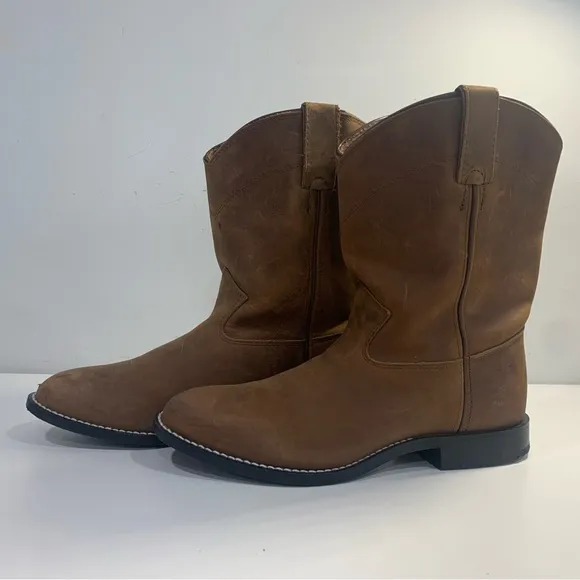 Justin Roper Cowboy Western Pull On Boots 3410Y Brown Leather Youth Kids Size 4D