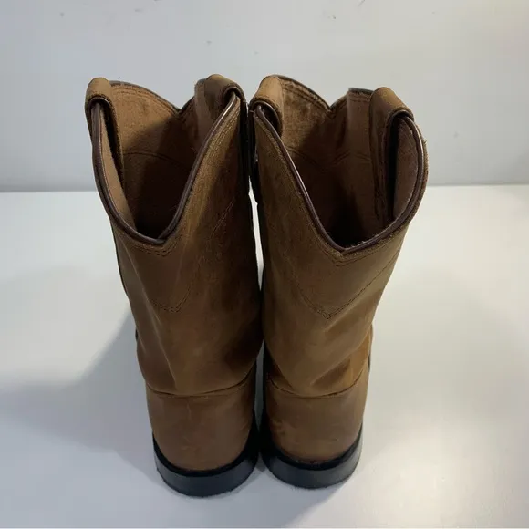 Justin Roper Cowboy Western Pull On Boots 3410Y Brown Leather Youth Kids Size 4D