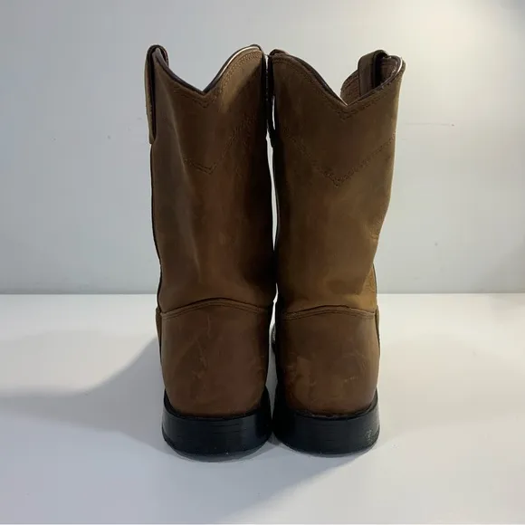 Justin Roper Cowboy Western Pull On Boots 3410Y Brown Leather Youth Kids Size 4D