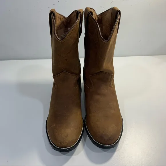 Justin Roper Cowboy Western Pull On Boots 3410Y Brown Leather Youth Kids Size 4D