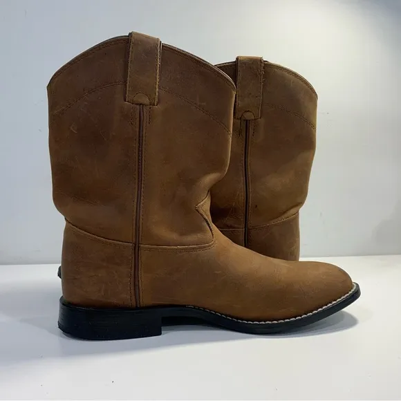 Justin Roper Cowboy Western Pull On Boots 3410Y Brown Leather Youth Kids Size 4D
