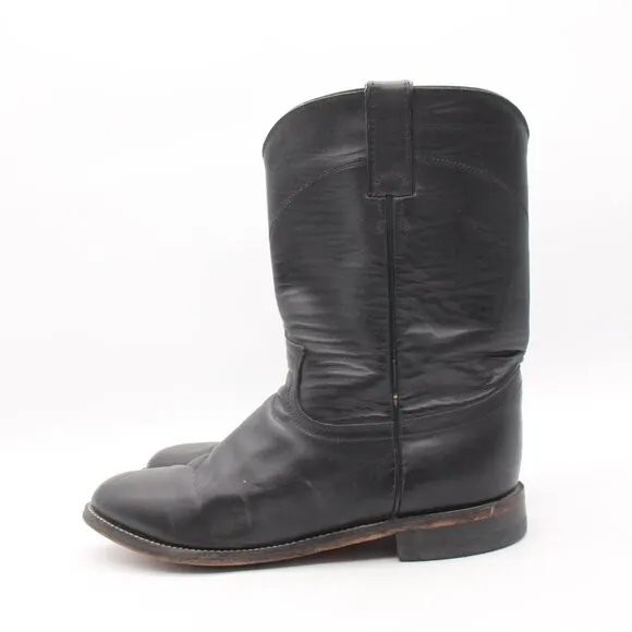 Justin Roper Men's 8.5 EE Classic Black Leather Cowboy Western Boots Pull On