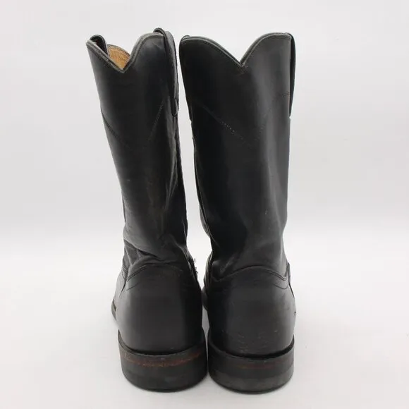 Justin Roper Men's 8.5 EE Classic Black Leather Cowboy Western Boots Pull On