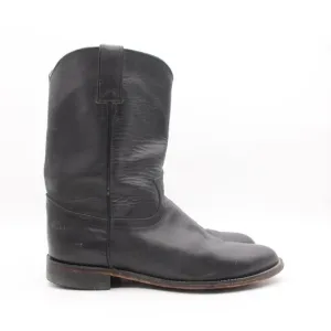 Justin Roper Men's 8.5 EE Classic Black Leather Cowboy Western Boots Pull On